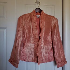 Ruffled Apricot Blazer by Rafael Size 8 Fully Lined Peach Open Front Pretty Core